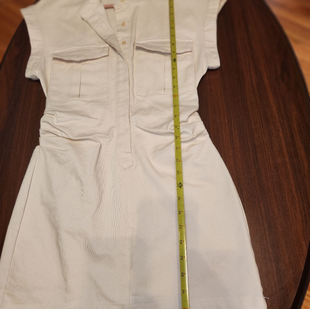 NWOT Zara half button cream Heathered Linen Blend short sleeve mini dress SZ MED - Picture 5 of 8